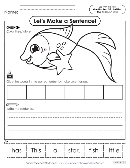 Cut and Glue Activities - Build-a-Sentence: Fish with Star