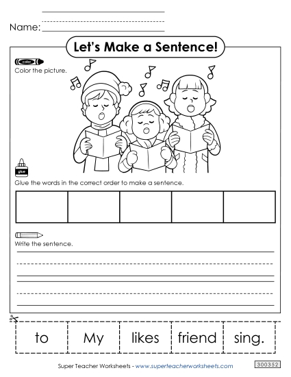 5 Word Sentences - Build a Sentence: Friend Sing