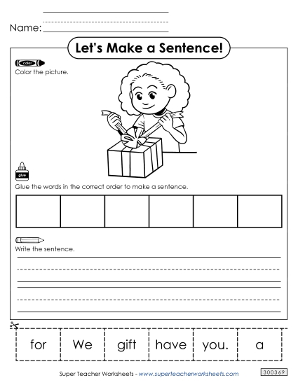 6 Word Sentences - Build a Sentence: Gift 6 Word Sentences - Build a Sentence: Gift