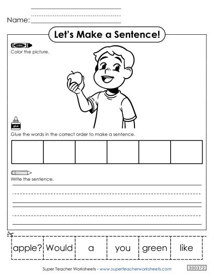 6 Word Sentences - Build a Sentence: Green Apple
