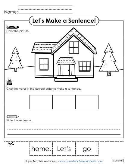 3 Word Sentences - Build a Sentence: Home
