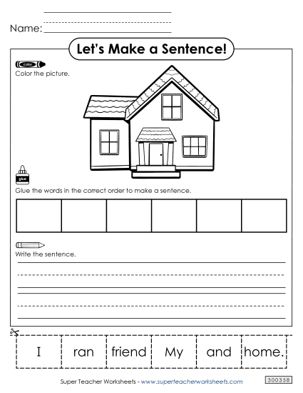 6 Word Sentences - Build a Sentence: Home