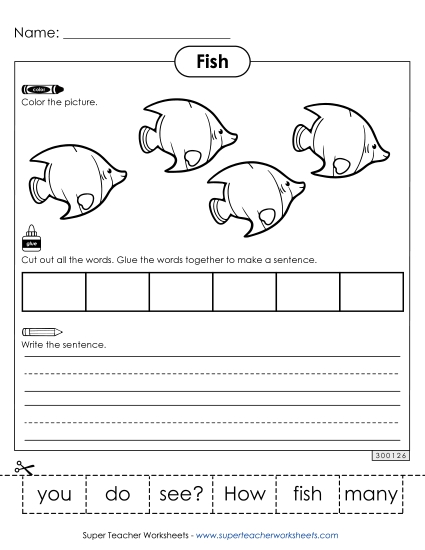 Worksheets & Activities - Build a Sentence: How many fish do you see?
