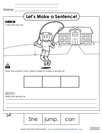 3 Word Sentences - Build a Sentence: Jump