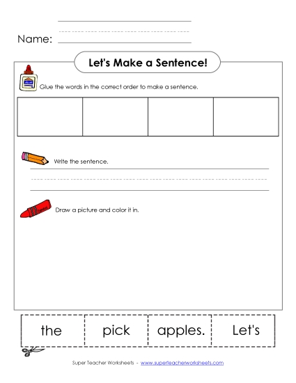Early Literacy (Very Basic) - Build-a-Sentence: Let's pick the apples.