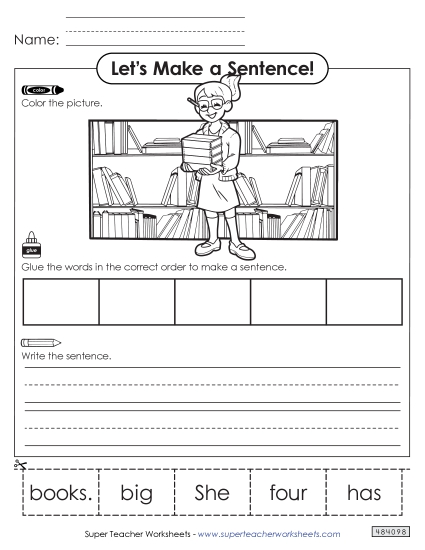 Building Sentences (Cut & Glue) - Build a Sentence: Librarian