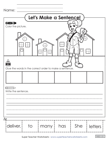 Building Sentences (Cut & Glue) - Build a Sentence: Mail Carrier