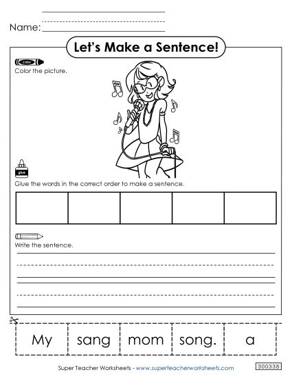 5 Word Sentences - Build a Sentence: Mom Sang