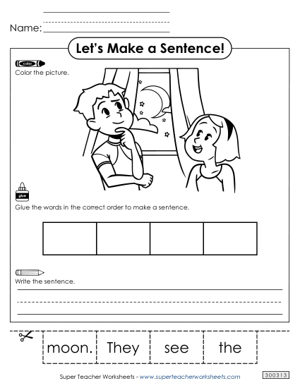 4 Word Sentences - Build a Sentence: Moon