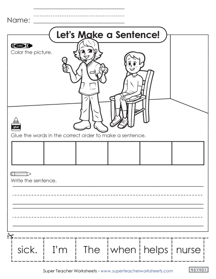 Building Sentences (Cut & Glue) - Build a Sentence: Nurse