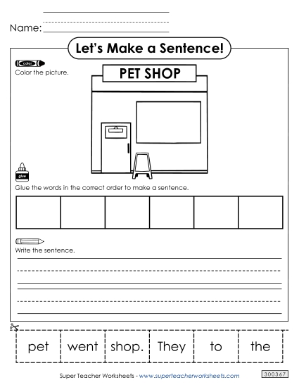 6 Word Sentences - Build a Sentence: Pet Shop