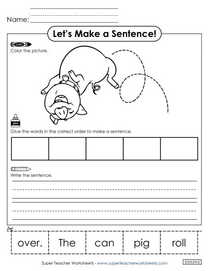 5 Word Sentences - Build a Sentence: Pig Roll