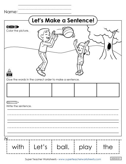 5 Word Sentences - Build a Sentence: Play Ball