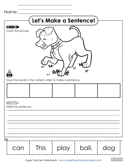 5 Word Sentences - Build a Sentence: Play Ball
