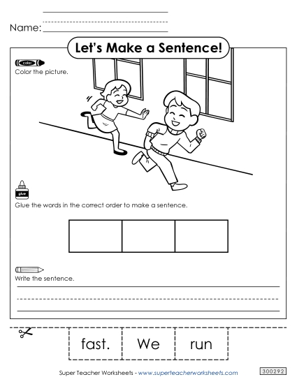 3 Word Sentences - Build a Sentence: Run