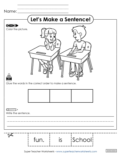 3 Word Sentences - Build a Sentence: School
