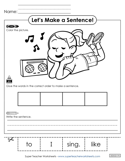 4 Word Sentences - Build a Sentence: Sing