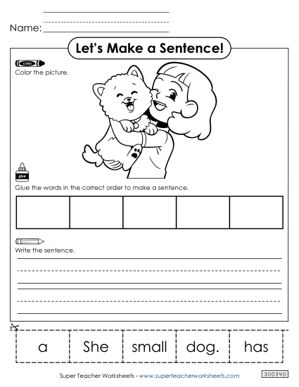 5 Word Sentences - Build a Sentence: Small Dog