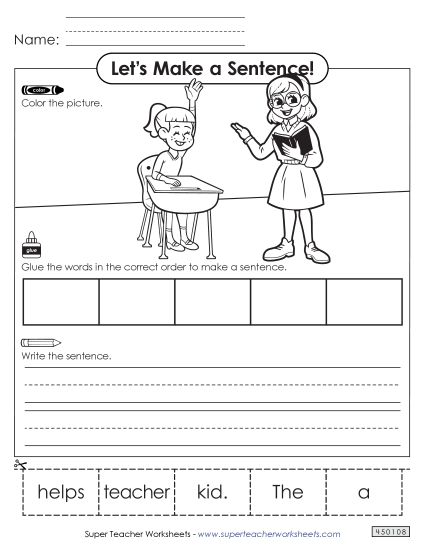 Building Sentences (Cut & Glue) - Build a Sentence: Teacher