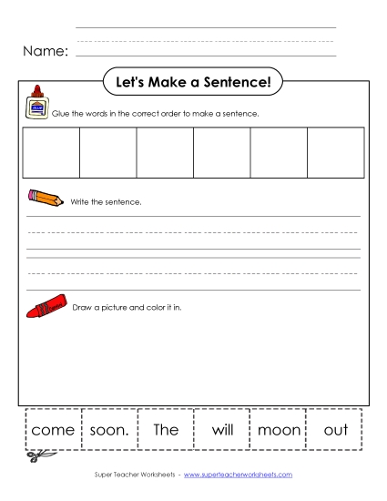 Build Sentences - Build-a-Sentence: The moon will come out soon. Build Sentences - Build-a-Sentence: The moon will come out soon.
