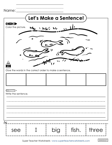 5 Word Sentences - Build a Sentence: Three Fish