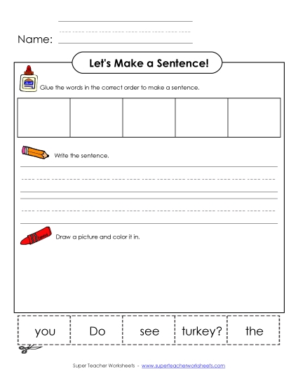 Early Literacy (Very Basic) - Build-a-Sentence: Turkey