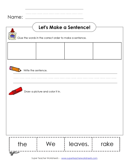Early Literacy (Very Basic) - Build-a-Sentence: We rake the leaves.
