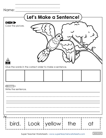 5 Word Sentences - Build a Sentence: Yellow Bird
