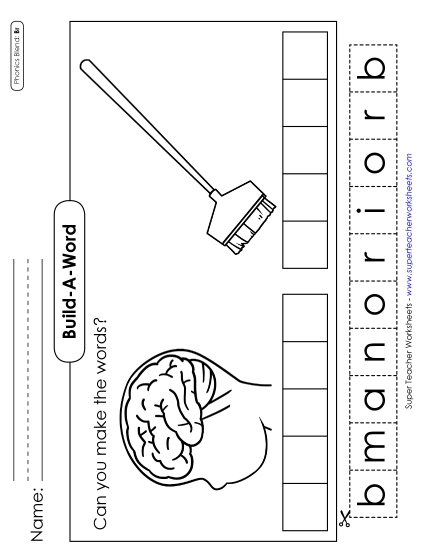 Cut and Glue Activities - Build-a-Word #1: Brain and Broom
