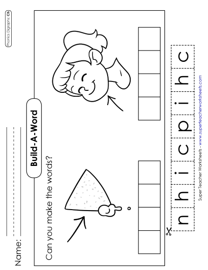 Cut and Glue Activities - Build-a-Word #1: Chip and Chin