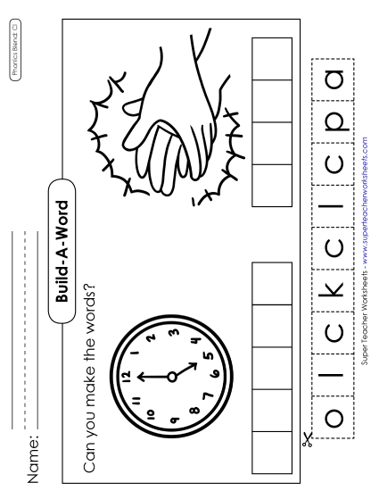 Cut and Glue Activities - Build-a-Word #1: Clock and Clap Cut and Glue Activities - Build-a-Word #1: Clock and Clap