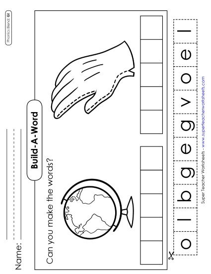 Cut and Glue Activities - Build-a-Word #1: Globe and Glove Cut and Glue Activities - Build-a-Word #1: Globe and Glove