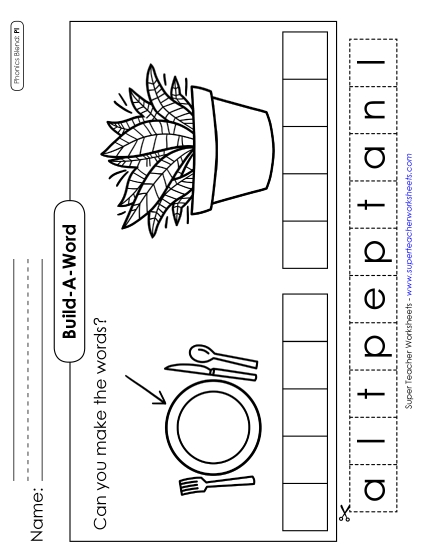 Cut and Glue Activities - Build-a-Word #1: Plate and Plant