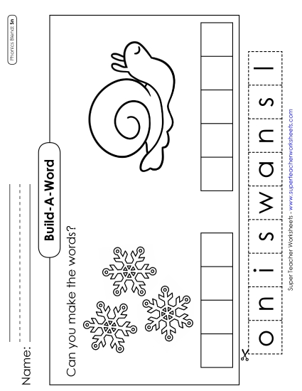Cut and Glue Activities - Build-a-Word #1: Snow and Snail 