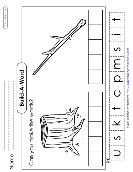 Cut and Glue Activities - Build-a-Word #1: Stump and Stick