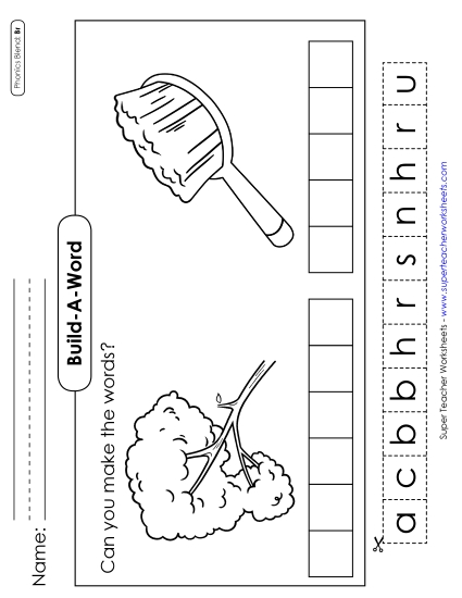 Cut and Glue Activities - Build-a-Word #2: Branch and Brush
