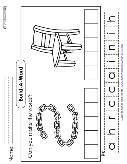 Cut and Glue Activities - Build-a-Word #2: Chain and Chair