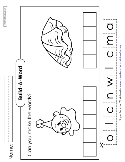 Cut and Glue Activities - Build-a-Word #2: Clown and Clam Cut and Glue Activities - Build-a-Word #2: Clown and Clam