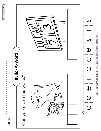 Cut and Glue Activities - Build-a-Word #2: Scare and Score
