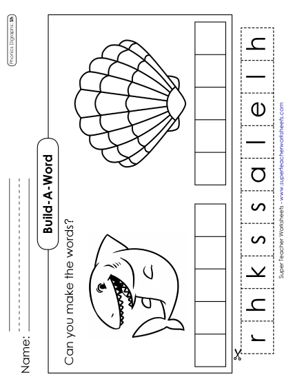 Cut and Glue Activities - Build-a-Word #2: Shark and Shell
