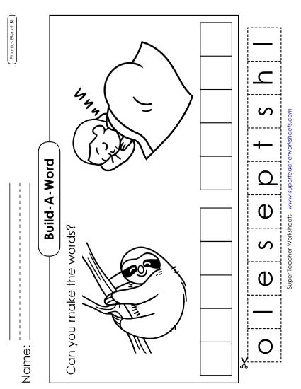 Cut and Glue Activities - Build-a-Word #2: Sloth and Sleep 