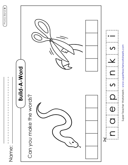 Cut and Glue Activities - Build-a-Word #2: Snake and Snip Cut and Glue Activities - Build-a-Word #2: Snake and Snip