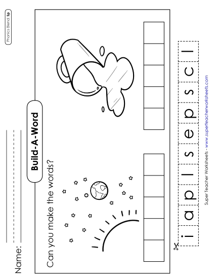 Cut and Glue Activities - Build-a-Word #2: Space and Spill Cut and Glue Activities - Build-a-Word #2: Space and Spill