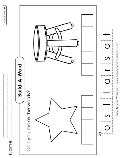 Cut and Glue Activities - Build-a-Word #2: Star and Stool