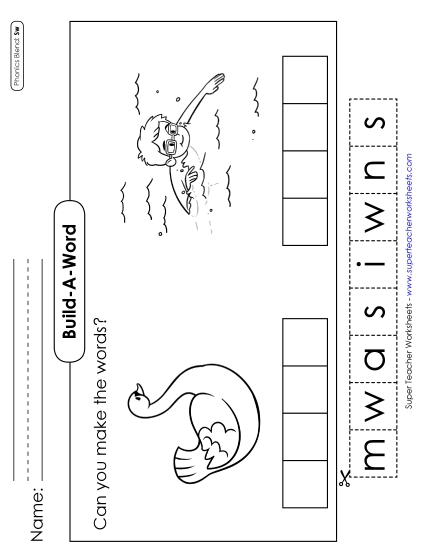 Cut and Glue Activities - Build-a-Word #2: Swan and Swim