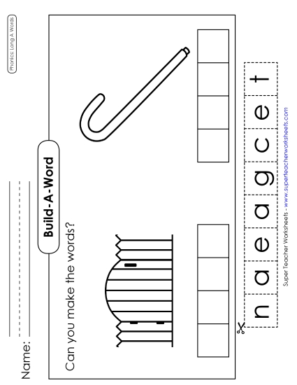 Cut & Glue Activities - Build-a-Word #3: Gate and Cane
