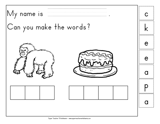 Cut & Glue Activities - Build-a-Word #4: Ape & Cake