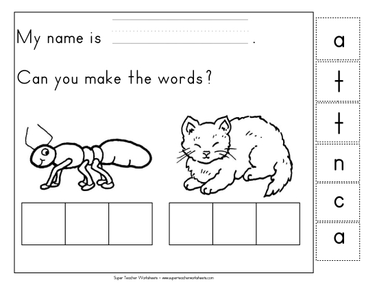 Cut & Glue Activities - Build-a-Word: Ant & Cat