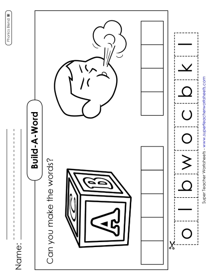 Cut and Glue Activities - Build-a-Word: Block and Blow