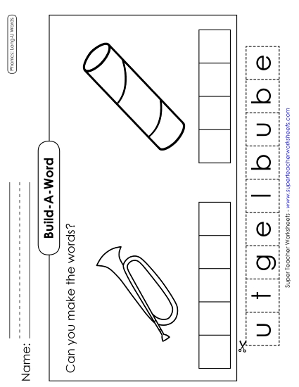 Cut and Glue Activities - Build-a-Word: Bugle & Tube